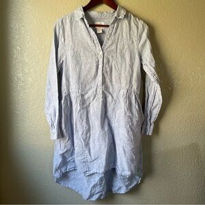 H by Halston Womens Small 100% Linen Blue Popover Tunic Mini Shirt Dress Pockets